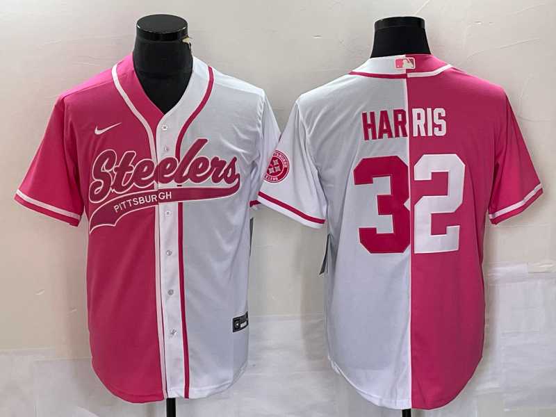 Men%27s Pittsburgh Steelers #32 Franco Harris Pink White Two Tone With Patch Cool Base Stitched Baseball Jersey